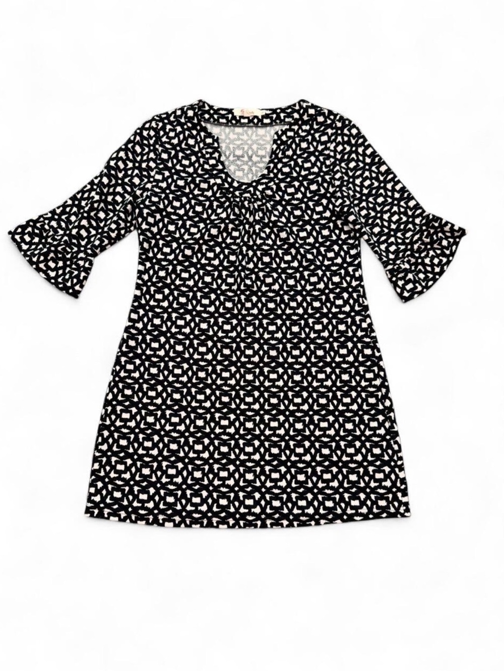 Aryeh Black & White Geometric Ruffle-Sleeve Dress